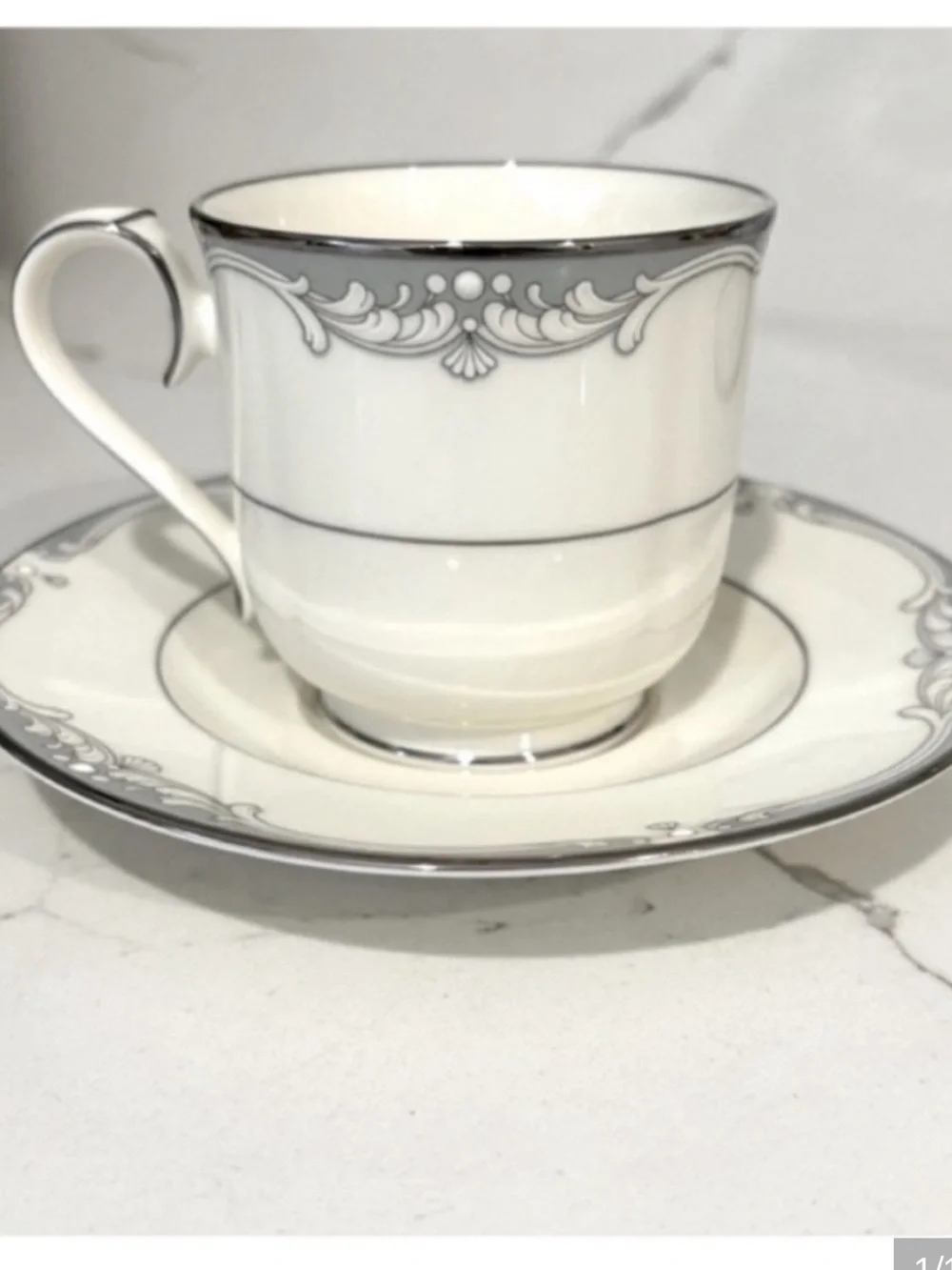 Vintage Noritake Cousteau Bone China Teacup and Saucer Set Off White Grey Japan